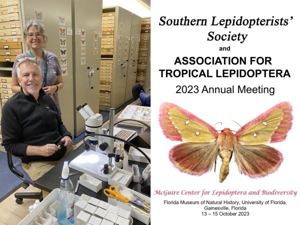 Collage with a picture of a woman and man in collection room on the left and meeting program cover on the right.